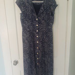 90s style GAP midi dress, navy blue with scattered dots